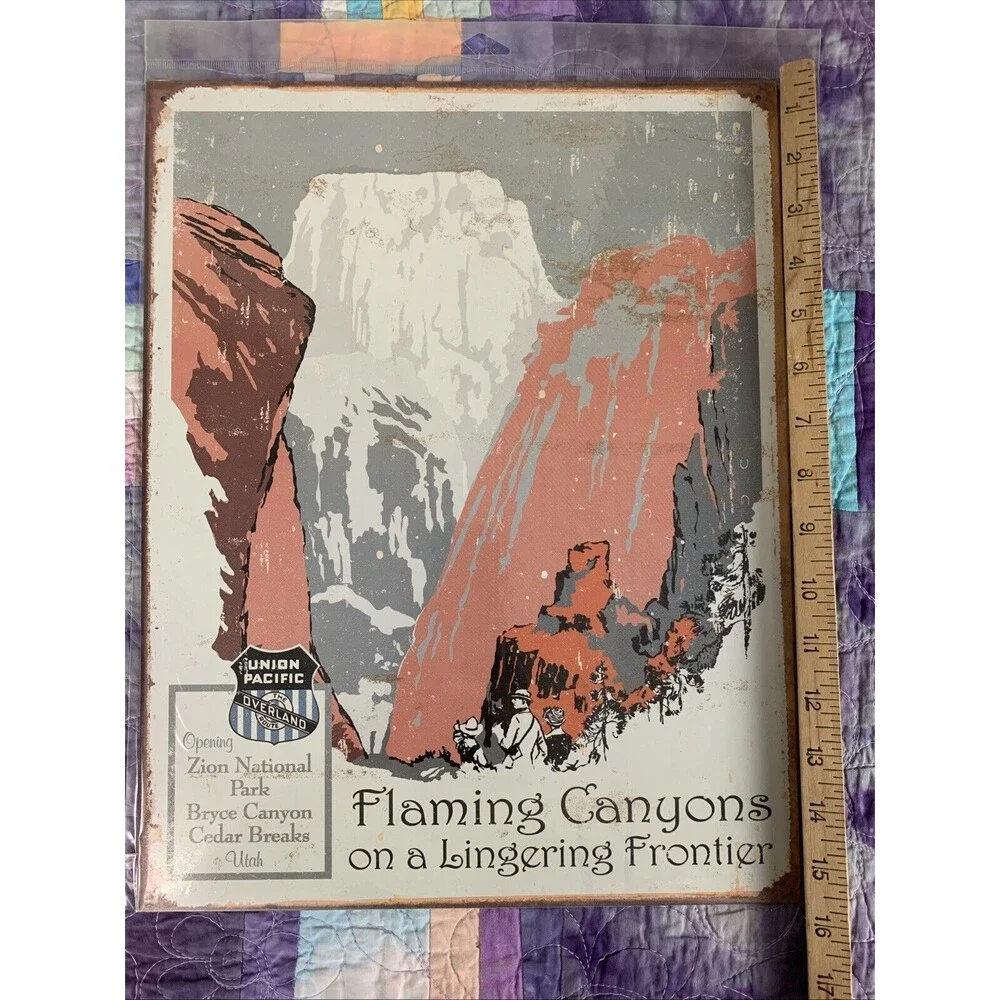 Flaming Canyons On A Lingering Frontier Metal 12.5x16 Sign Decor Man Cave Shop